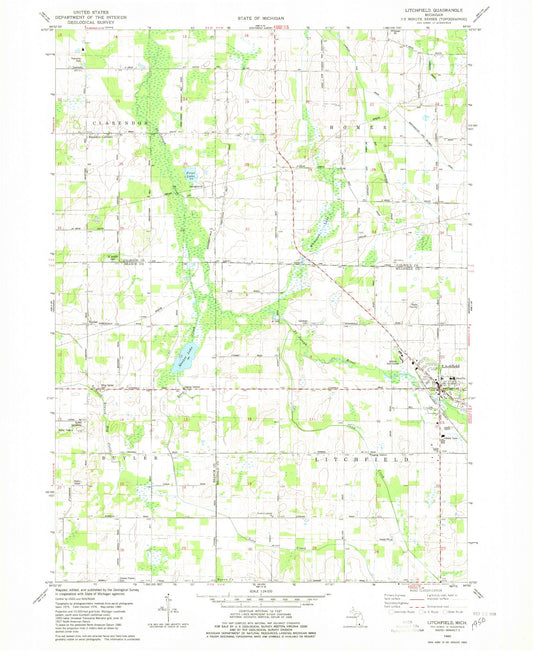 Classic USGS Litchfield Michigan 7.5'x7.5' Topo Map Image