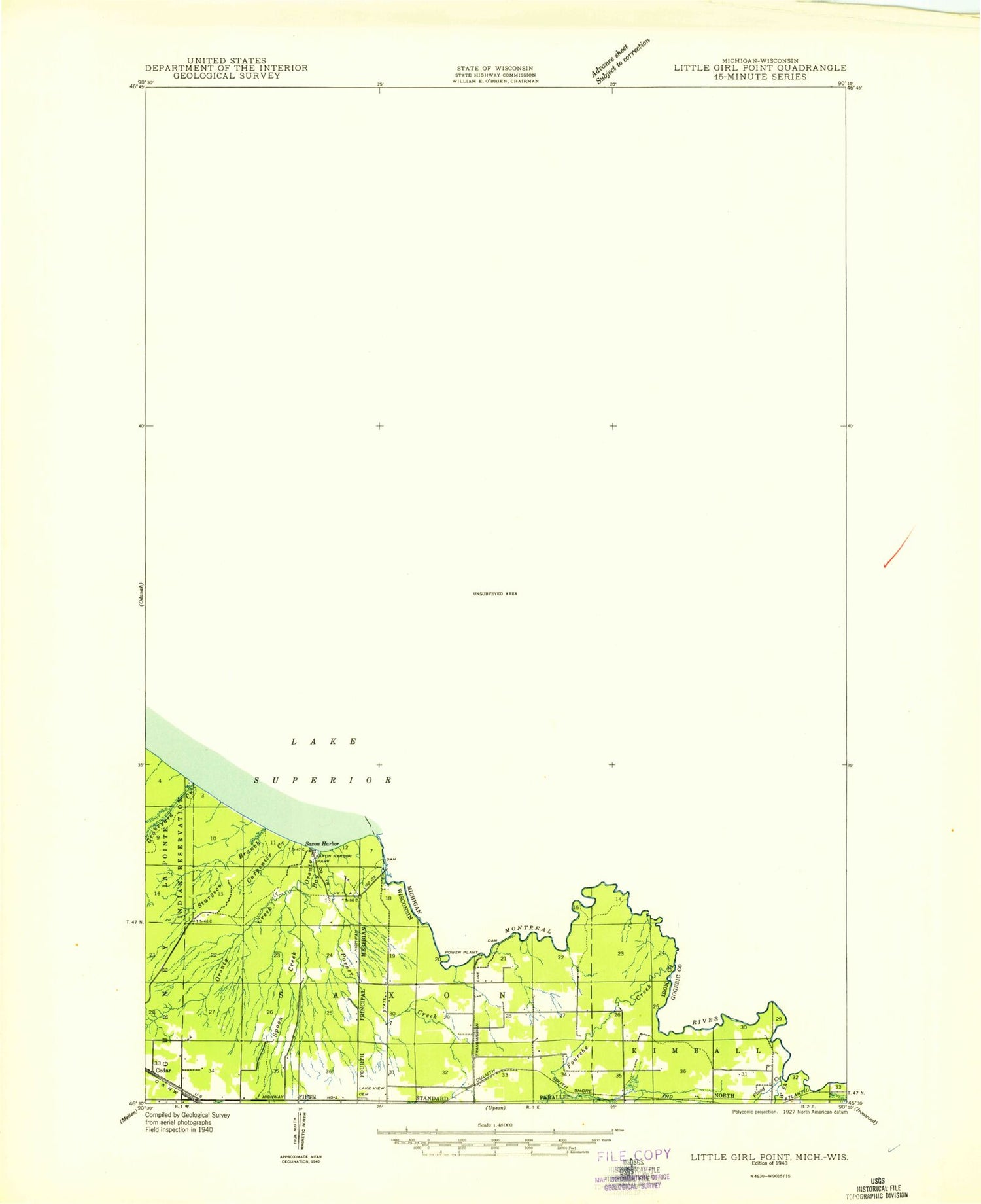 Classic USGS Little Girls Point Michigan 7.5'x7.5' Topo Map Image