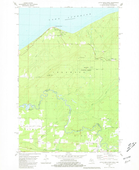 Classic USGS Little Girls Point Michigan 7.5'x7.5' Topo Map Image