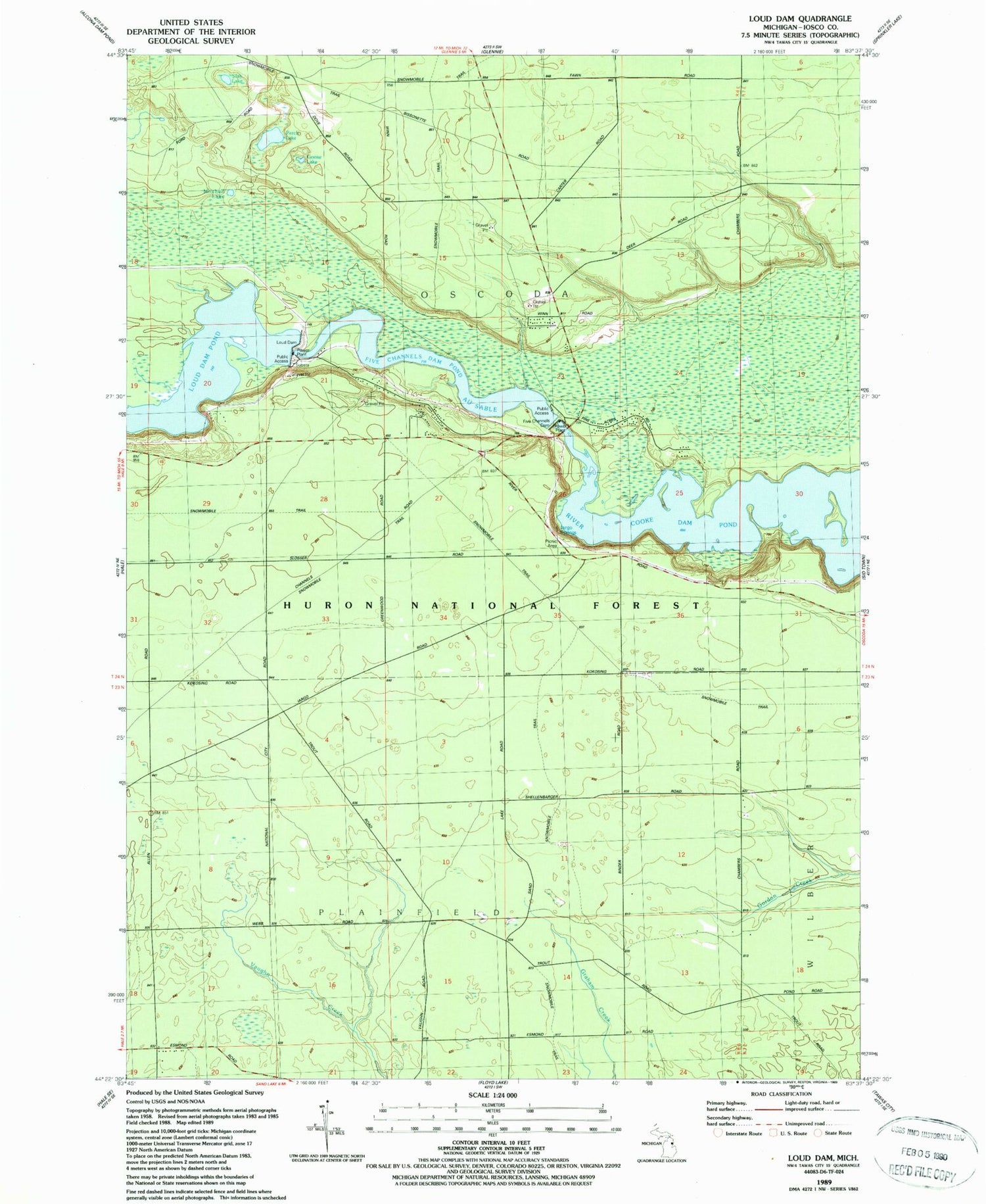 Classic USGS Loud Dam Michigan 7.5'x7.5' Topo Map Image