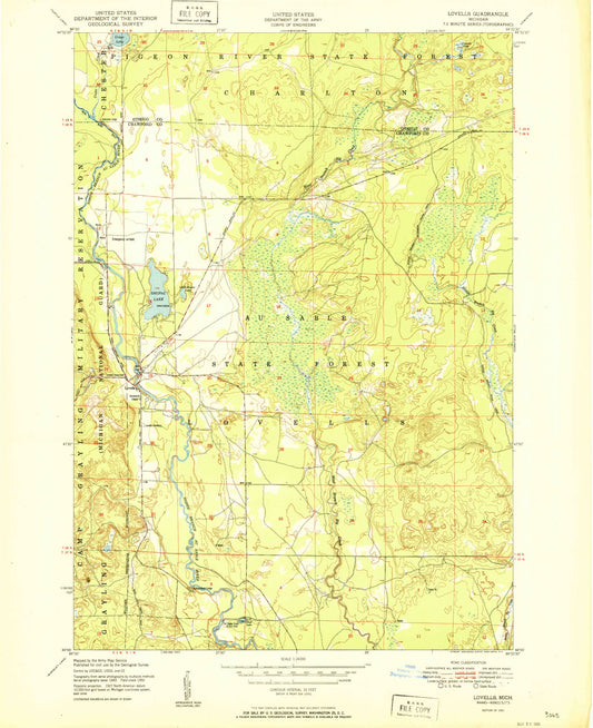 Classic USGS Lovells Michigan 7.5'x7.5' Topo Map Image