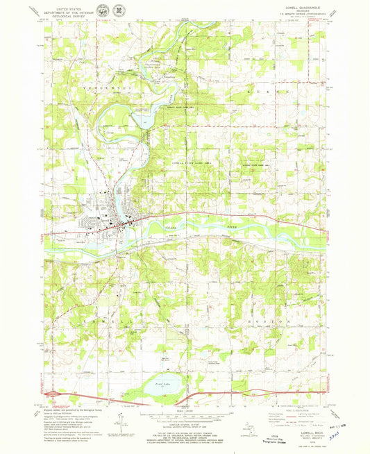 Classic USGS Lowell Michigan 7.5'x7.5' Topo Map Image