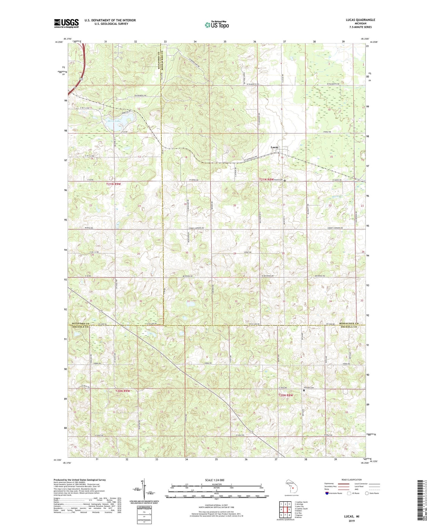 Lucas Michigan US Topo Map Image