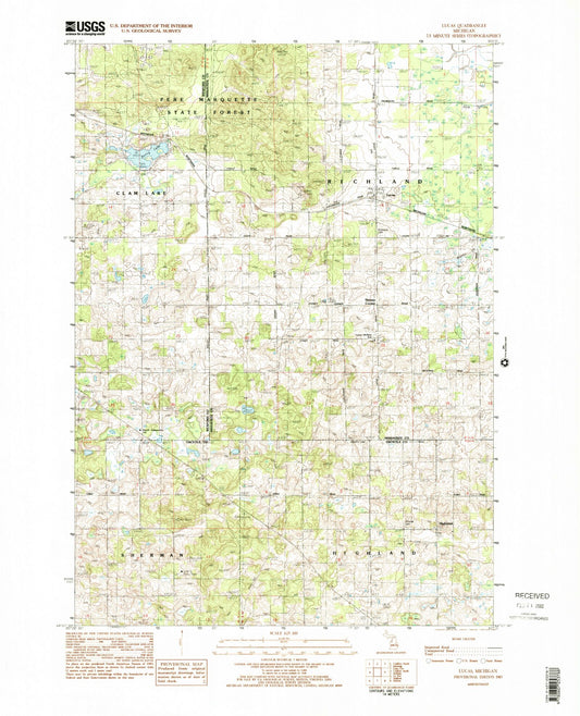 Classic USGS Lucas Michigan 7.5'x7.5' Topo Map Image