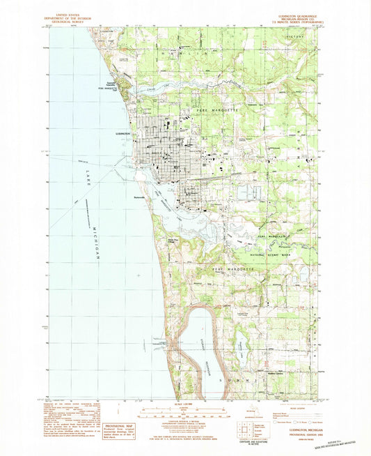 Classic USGS Ludington Michigan 7.5'x7.5' Topo Map Image