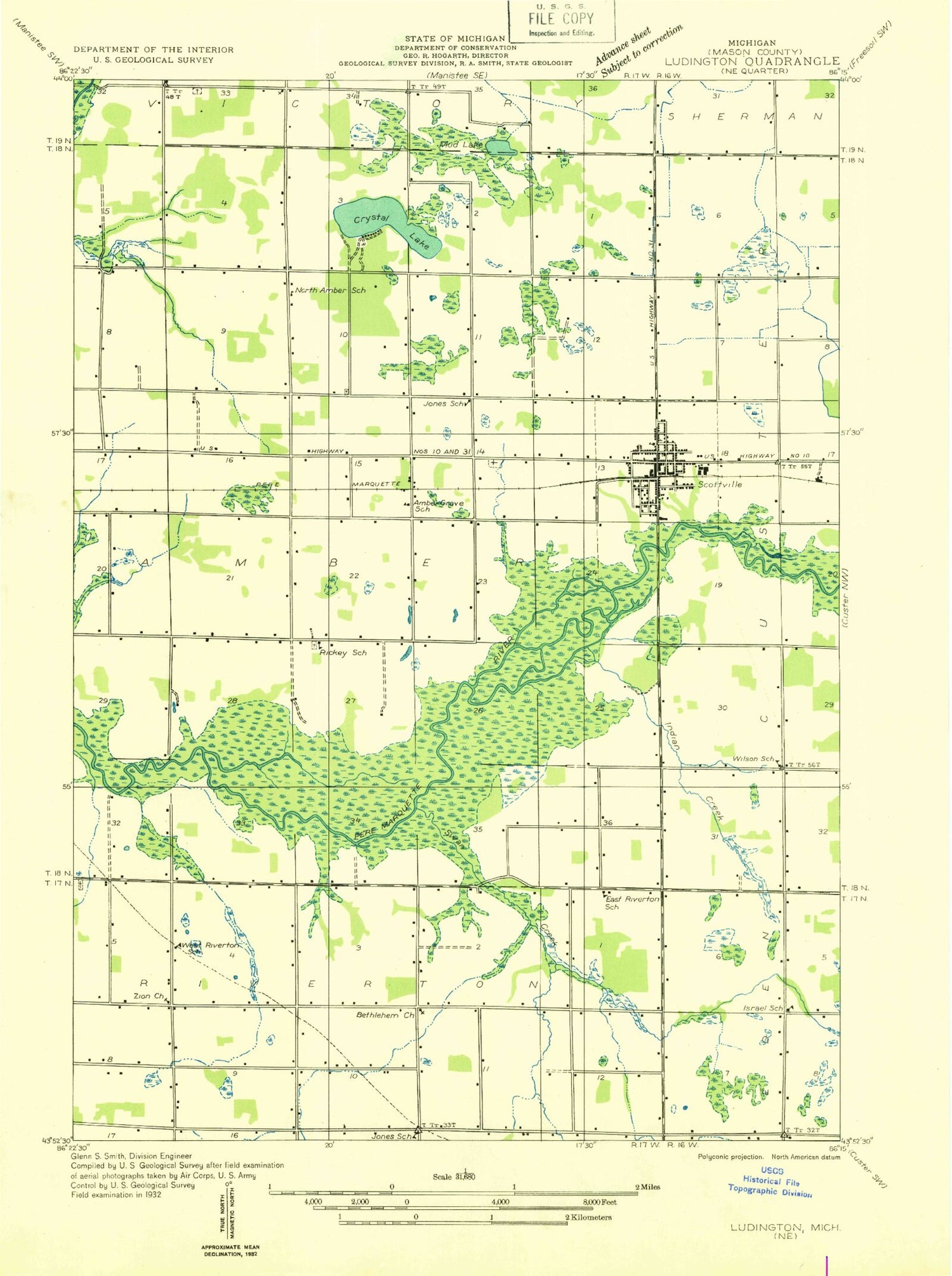 Classic USGS Scottville Michigan 7.5'x7.5' Topo Map Image