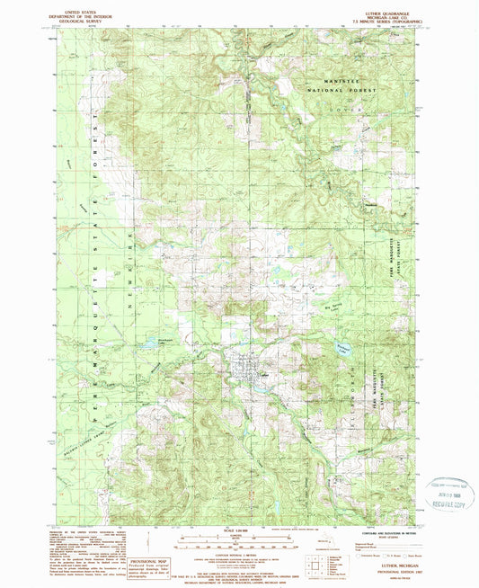 Classic USGS Luther Michigan 7.5'x7.5' Topo Map Image