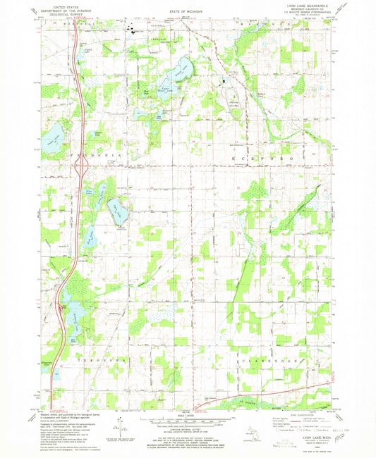 Classic USGS Lyon Lake Michigan 7.5'x7.5' Topo Map Image