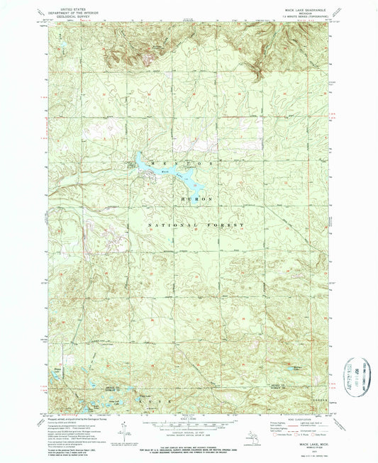 Classic USGS Mack Lake Michigan 7.5'x7.5' Topo Map Image