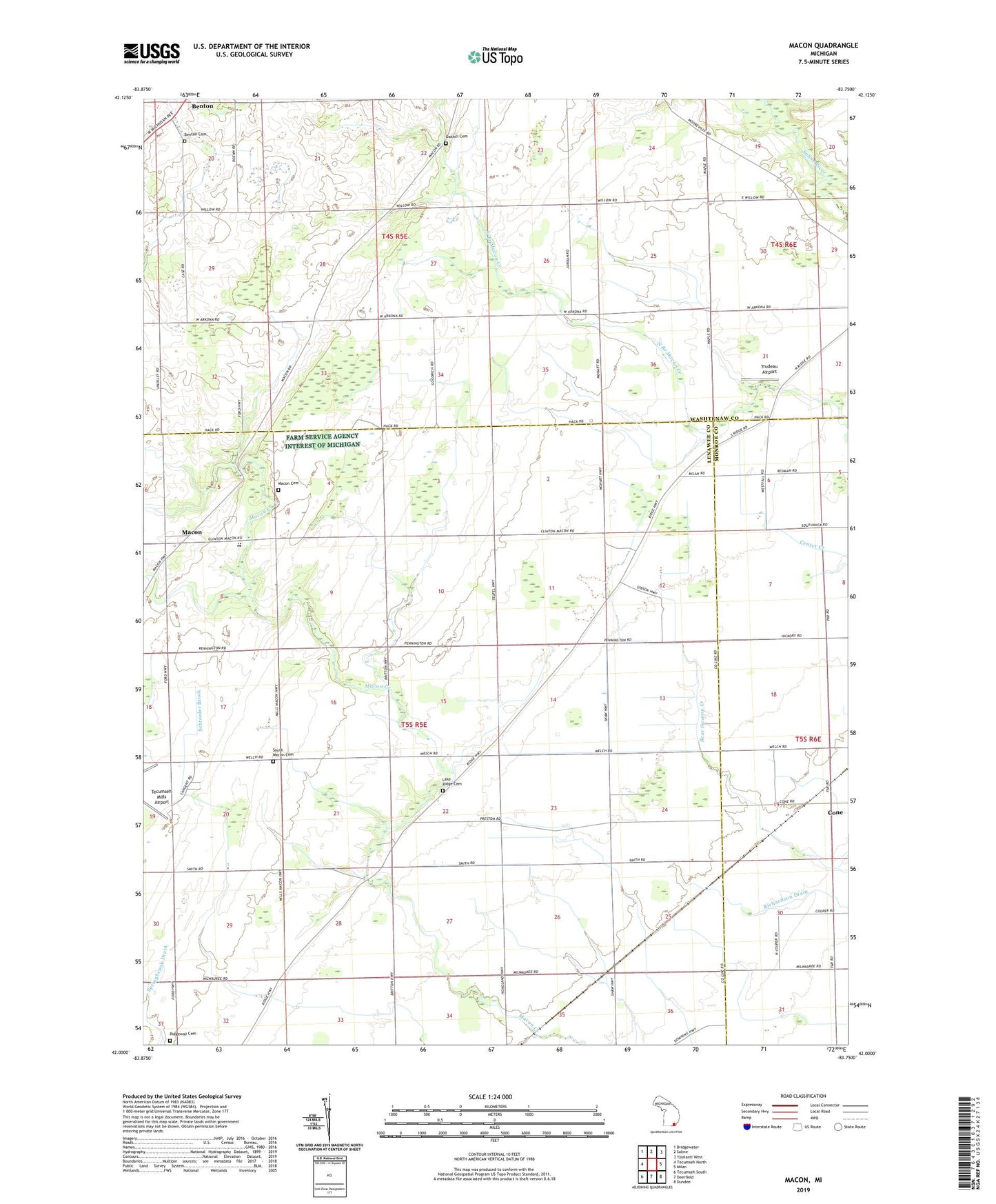 Macon Michigan US Topo Map Image