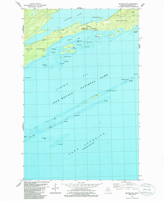 Classic USGS Malone Bay Michigan 7.5'x7.5' Topo Map Image
