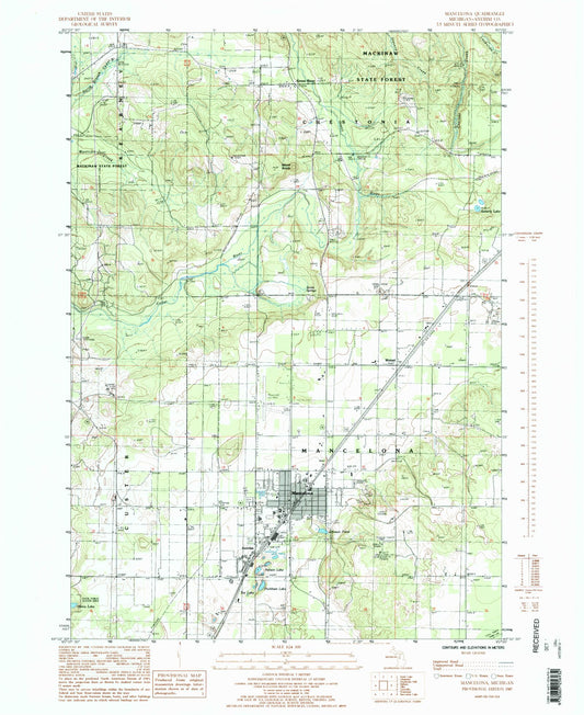 Classic USGS Mancelona Michigan 7.5'x7.5' Topo Map Image