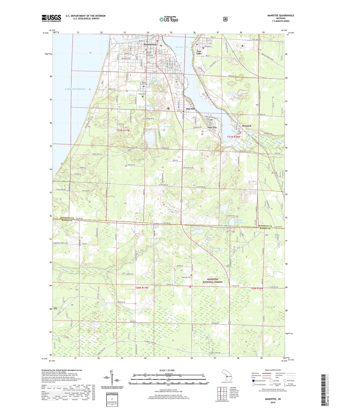Manistee Michigan US Topo Map Image