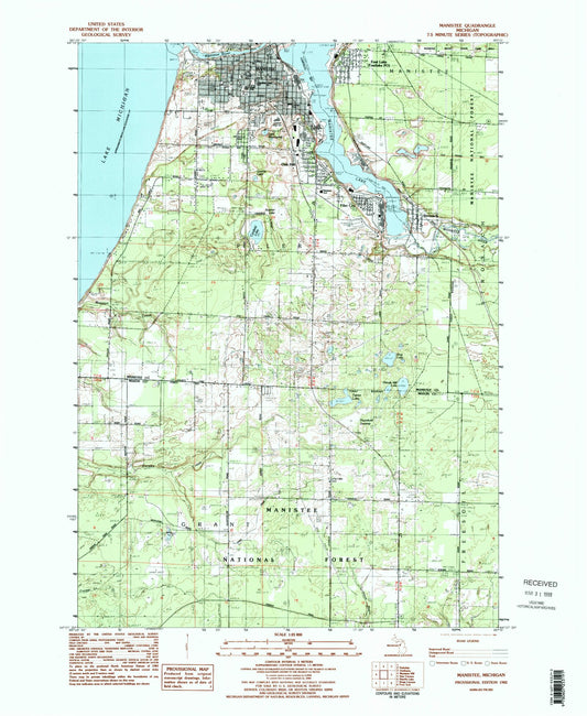 Classic USGS Manistee Michigan 7.5'x7.5' Topo Map Image