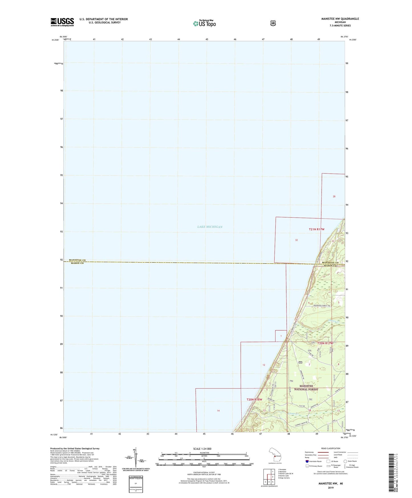 Manistee NW Michigan US Topo Map Image