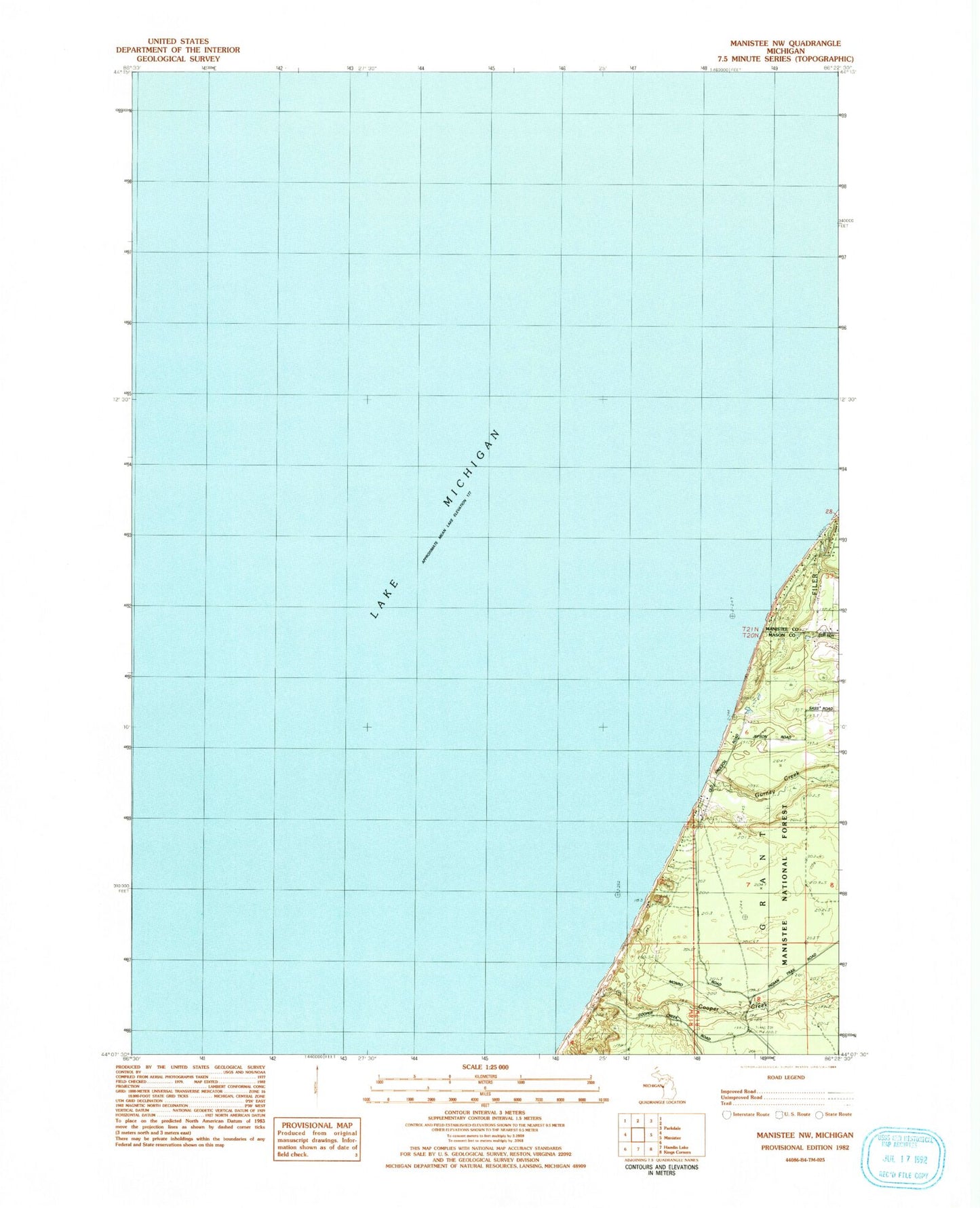 Classic USGS Manistee NW Michigan 7.5'x7.5' Topo Map Image