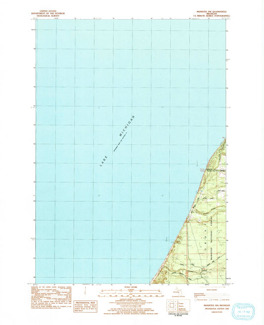 Classic USGS Manistee NW Michigan 7.5'x7.5' Topo Map Image