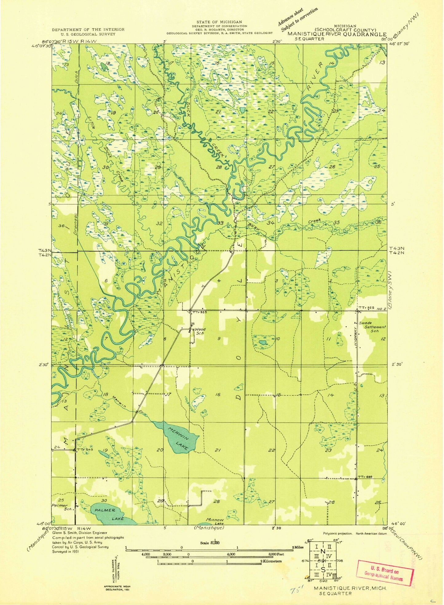 Classic USGS Merwin Lake Michigan 7.5'x7.5' Topo Map Image