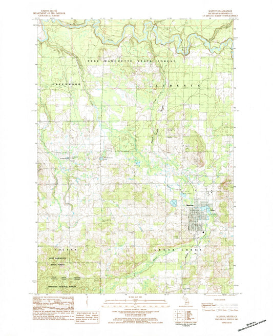 Classic USGS Manton Michigan 7.5'x7.5' Topo Map Image