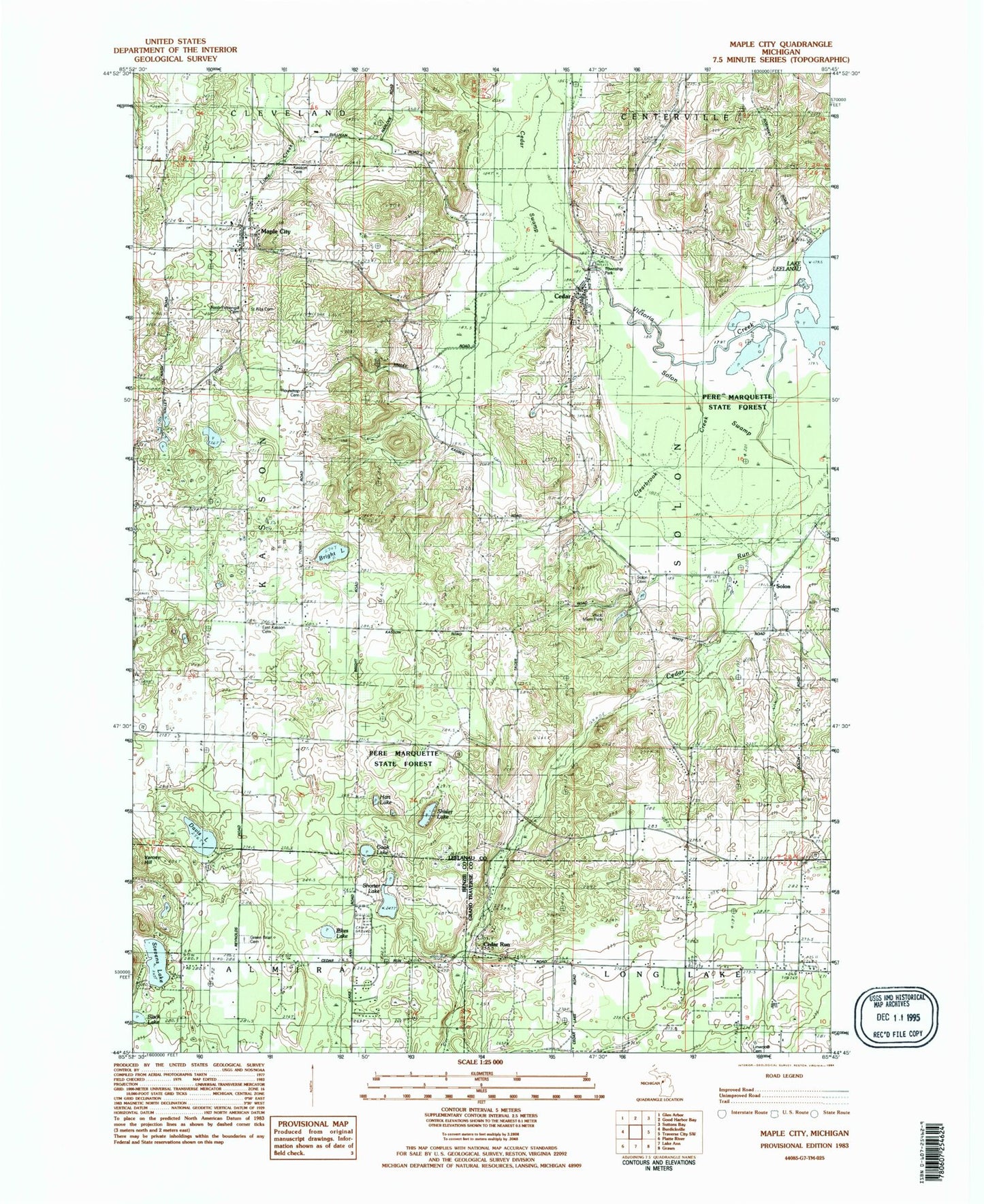 Classic USGS Maple City Michigan 7.5'x7.5' Topo Map Image