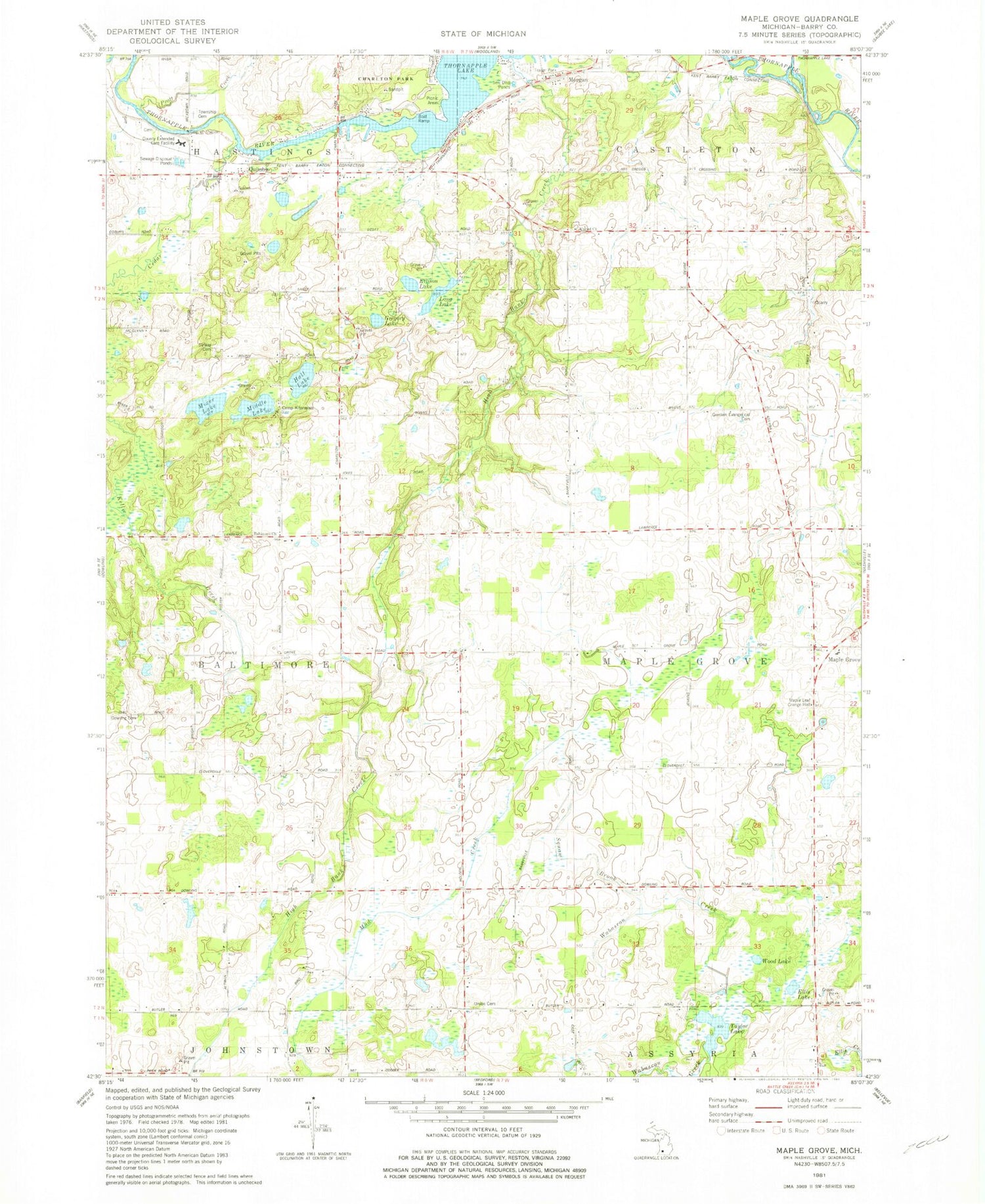 Classic USGS Maple Grove Michigan 7.5'x7.5' Topo Map Image