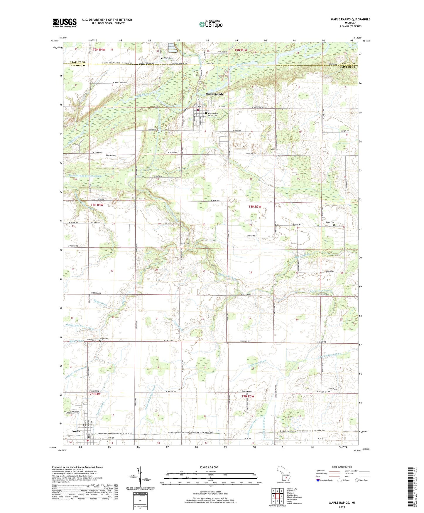 Maple Rapids Michigan US Topo Map Image