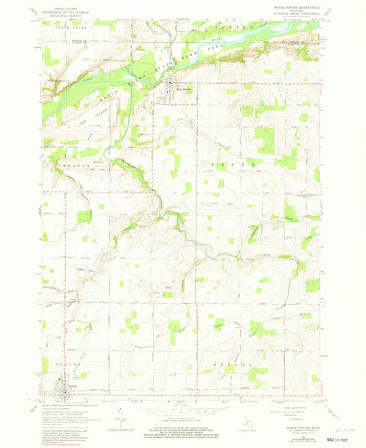 Classic USGS Maple Rapids Michigan 7.5'x7.5' Topo Map Image