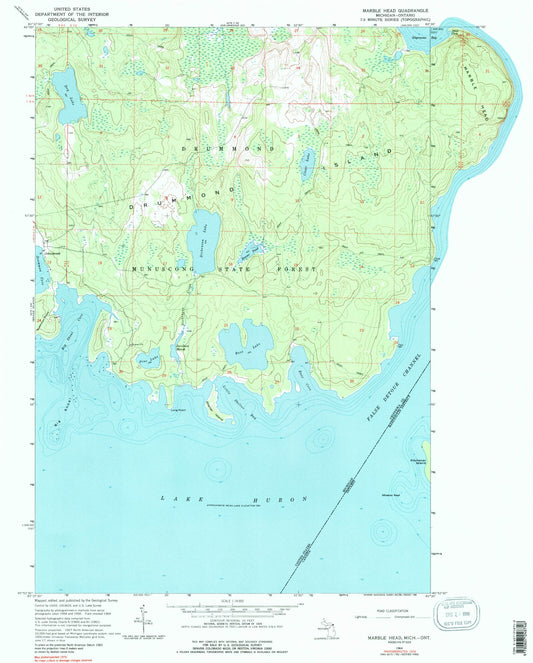 Classic USGS Marble Head Michigan 7.5'x7.5' Topo Map Image