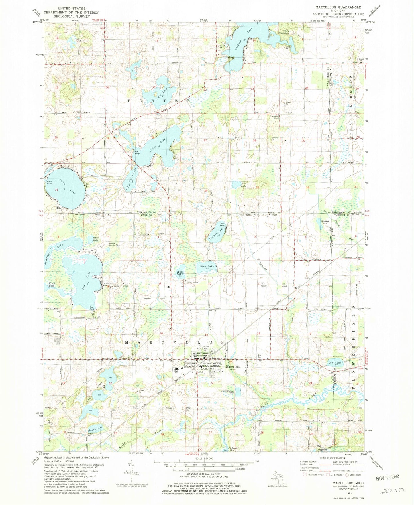 Classic USGS Marcellus Michigan 7.5'x7.5' Topo Map Image