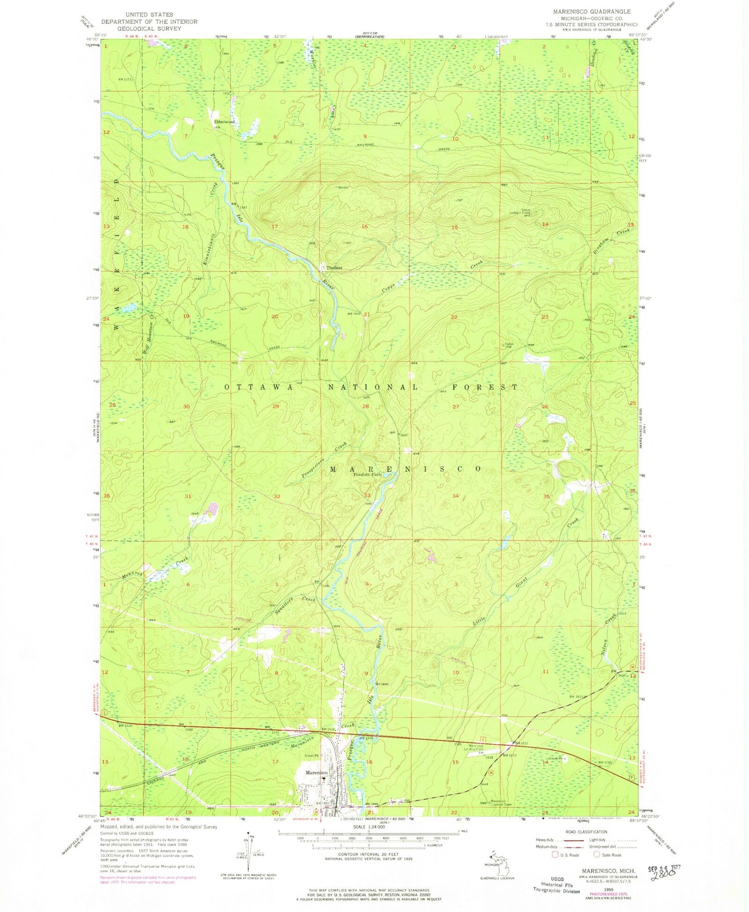 Classic USGS Marenisco Michigan 7.5'x7.5' Topo Map Image