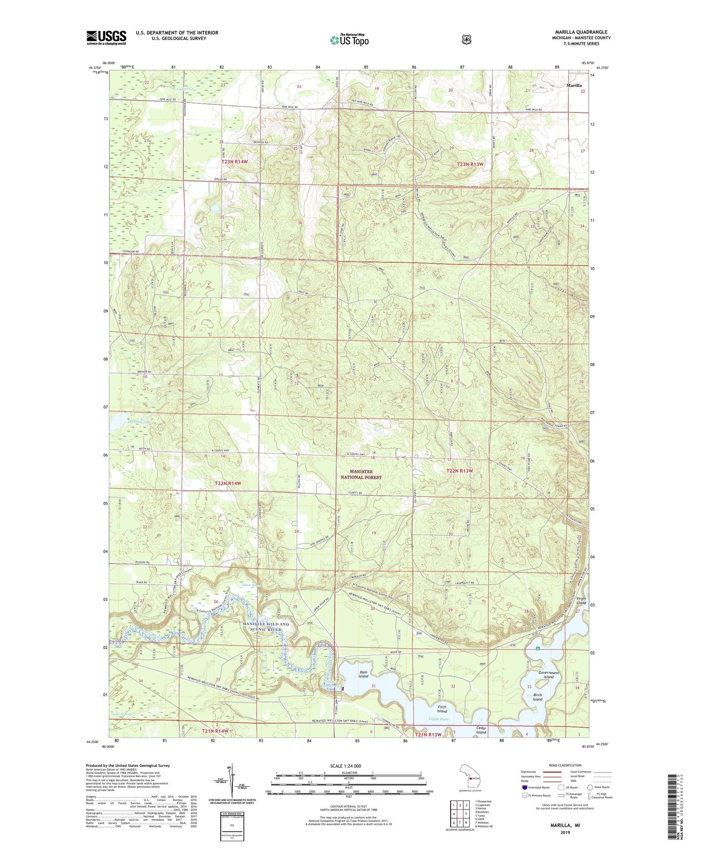 Marilla Michigan US Topo Map Image