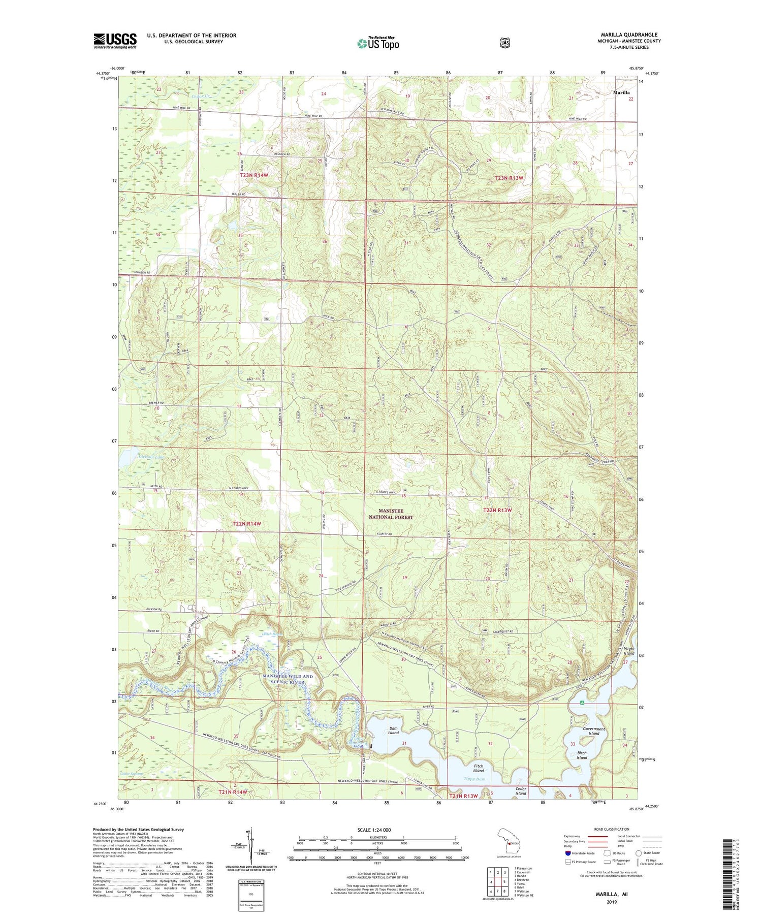 Marilla Michigan US Topo Map Image