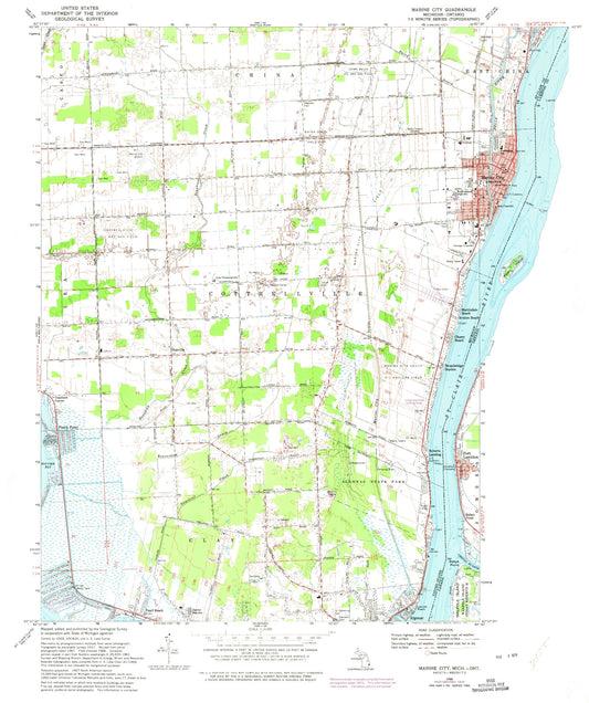 Classic USGS Marine City Michigan 7.5'x7.5' Topo Map Image