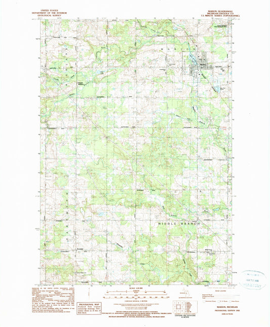 Classic USGS Marion Michigan 7.5'x7.5' Topo Map Image