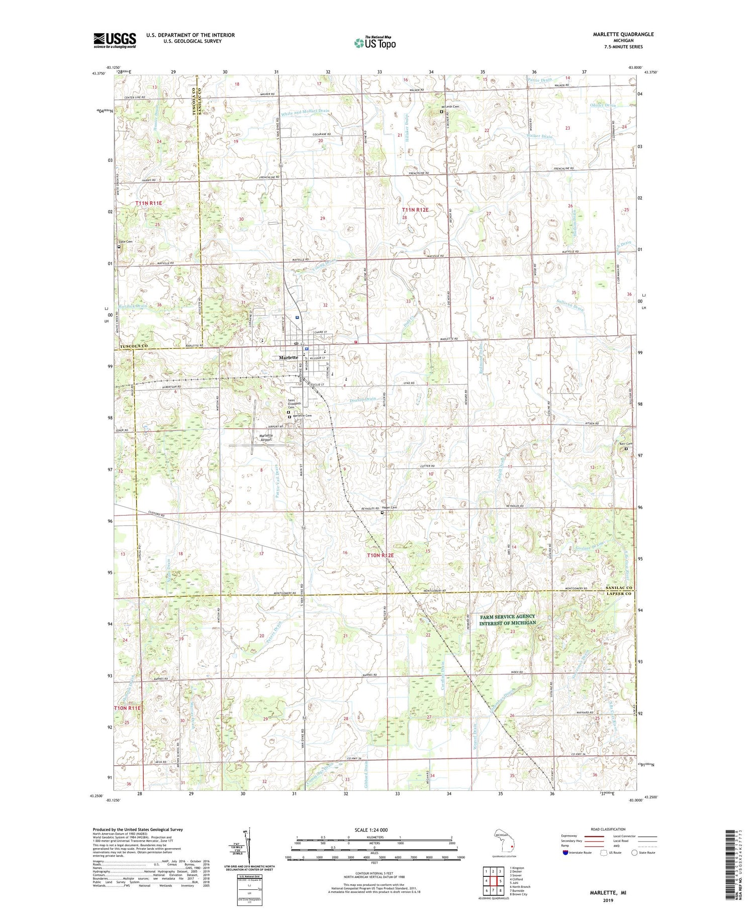 Marlette Michigan US Topo Map Image