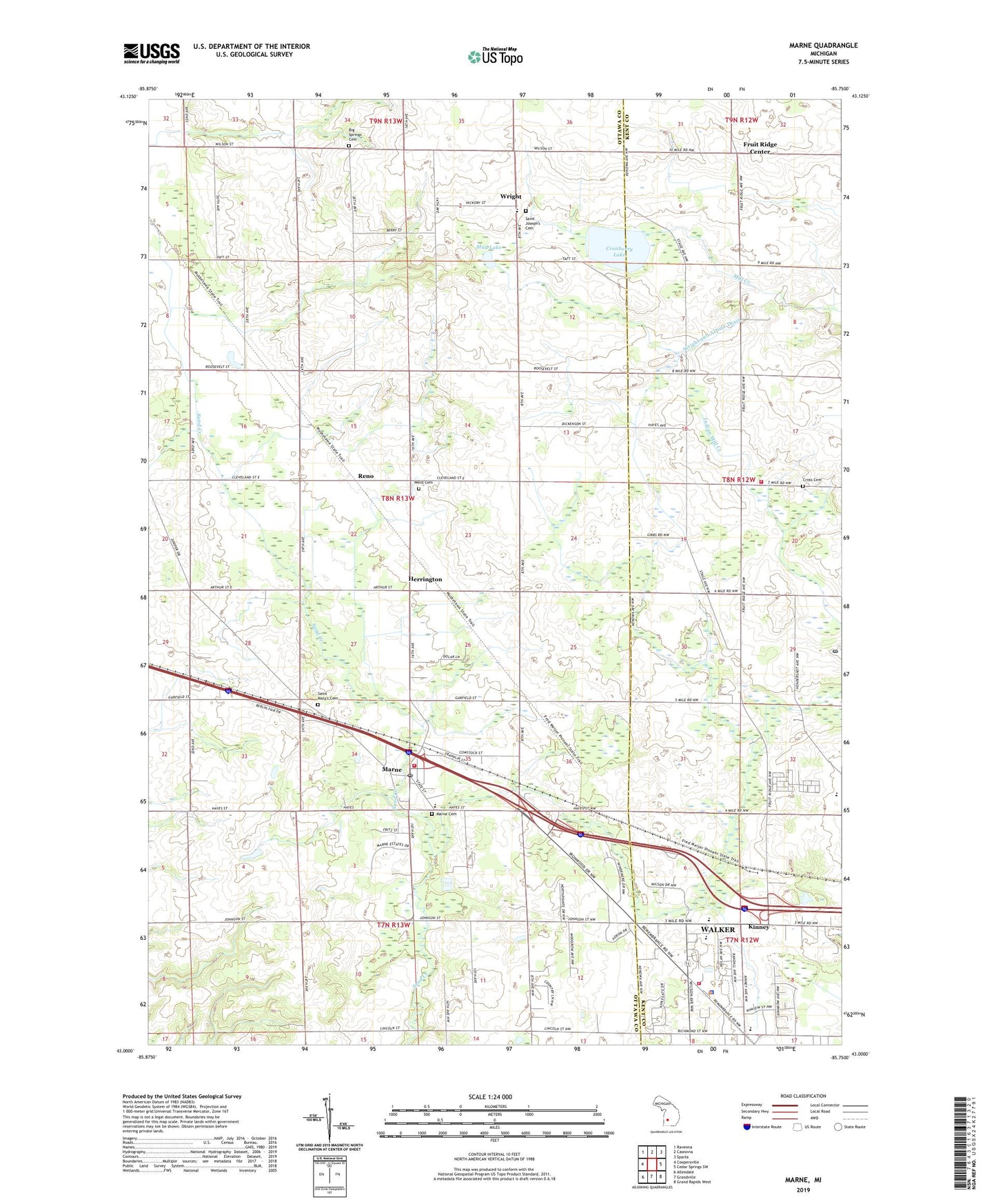 Marne Michigan US Topo Map Image