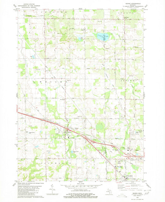 Classic USGS Marne Michigan 7.5'x7.5' Topo Map Image