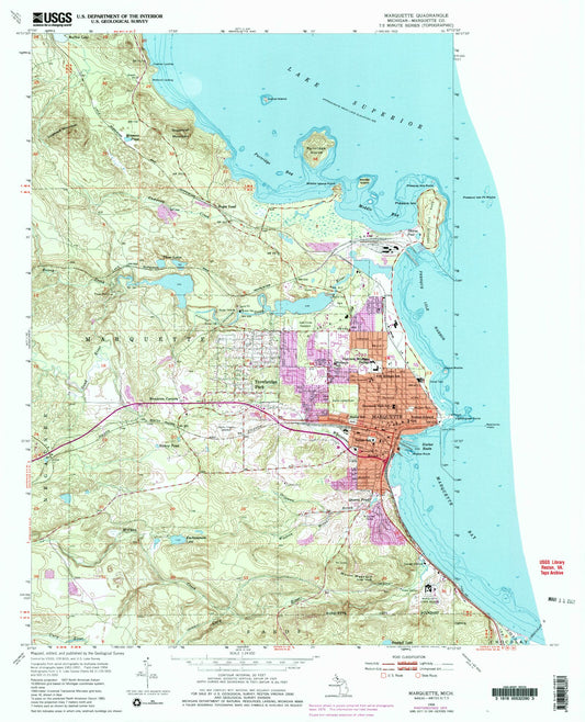 Classic USGS Marquette Michigan 7.5'x7.5' Topo Map Image