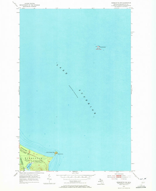 Classic USGS Marquette NW Michigan 7.5'x7.5' Topo Map Image