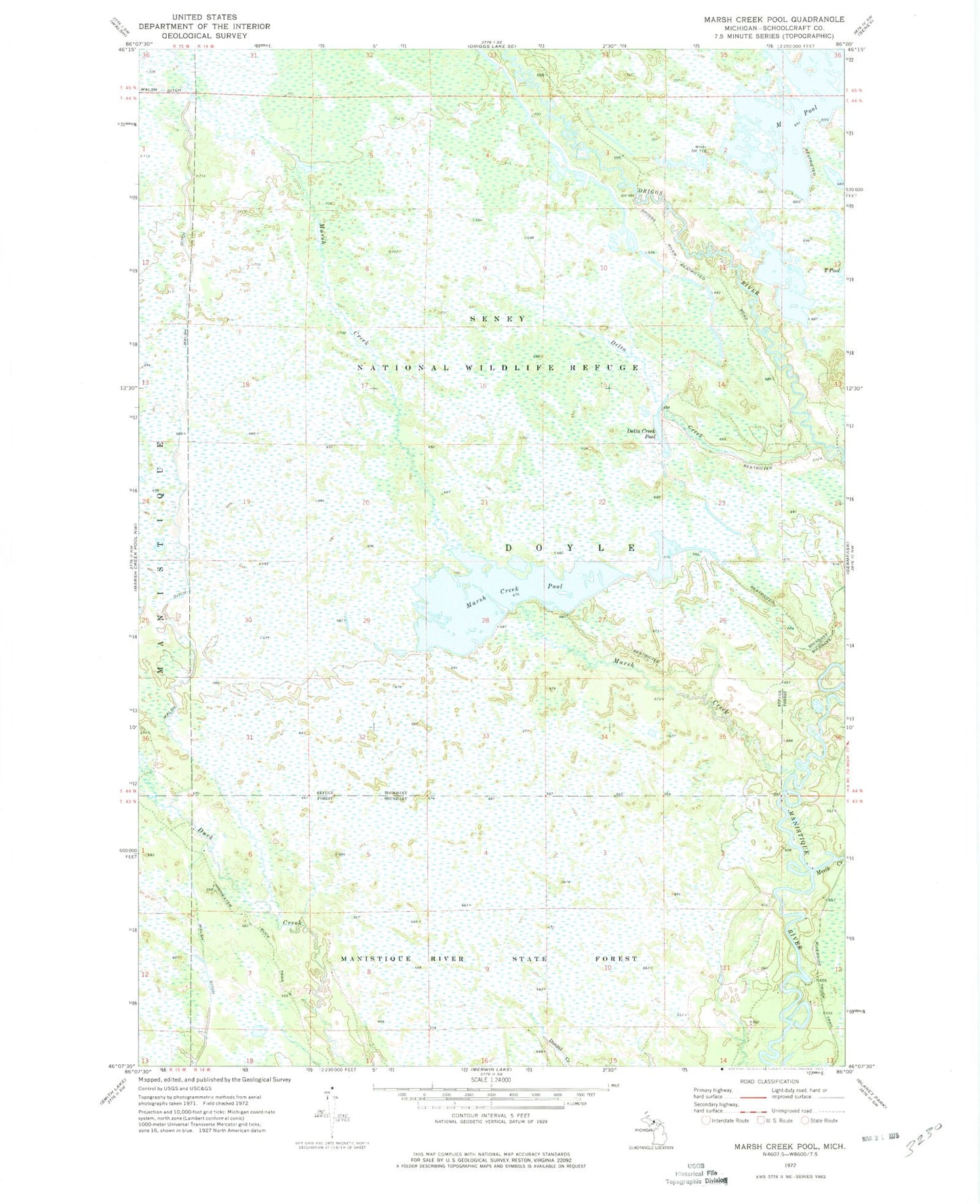 Classic USGS Marsh Creek Pool Michigan 7.5'x7.5' Topo Map Image