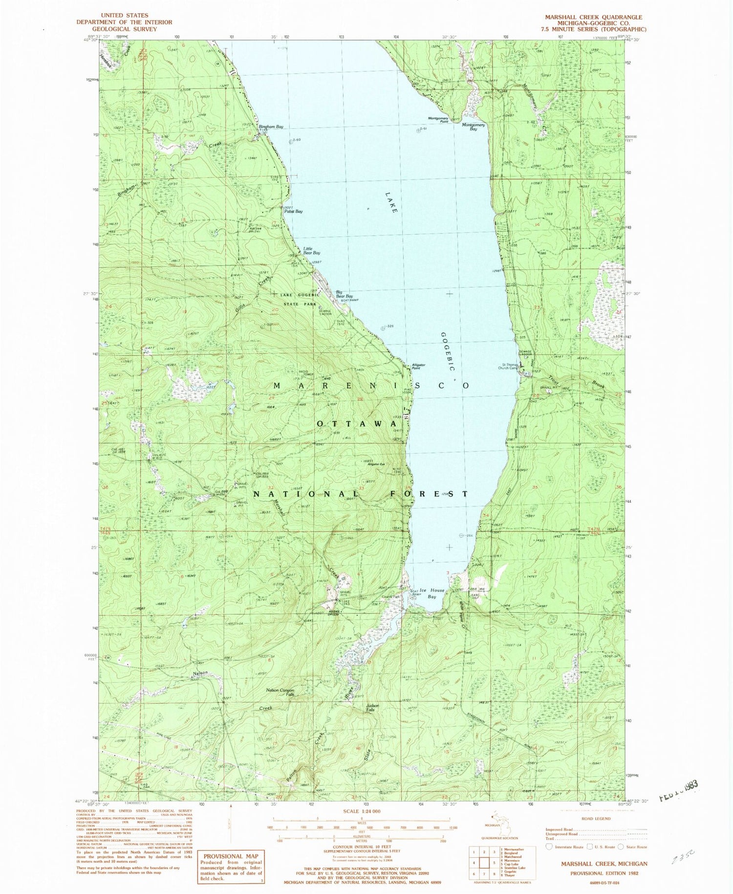 Classic USGS Marshall Creek Michigan 7.5'x7.5' Topo Map Image