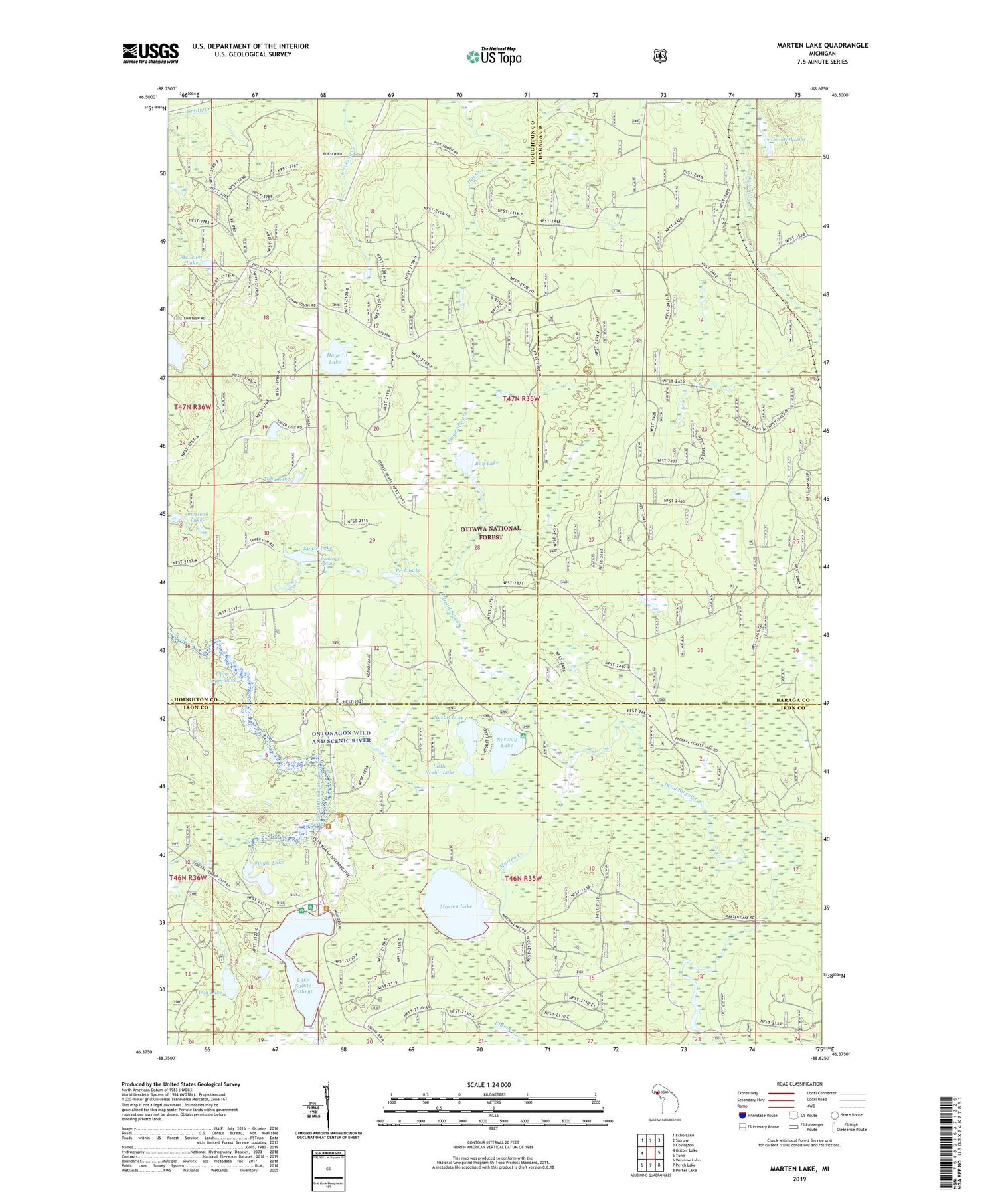 Marten Lake Michigan US Topo Map Image