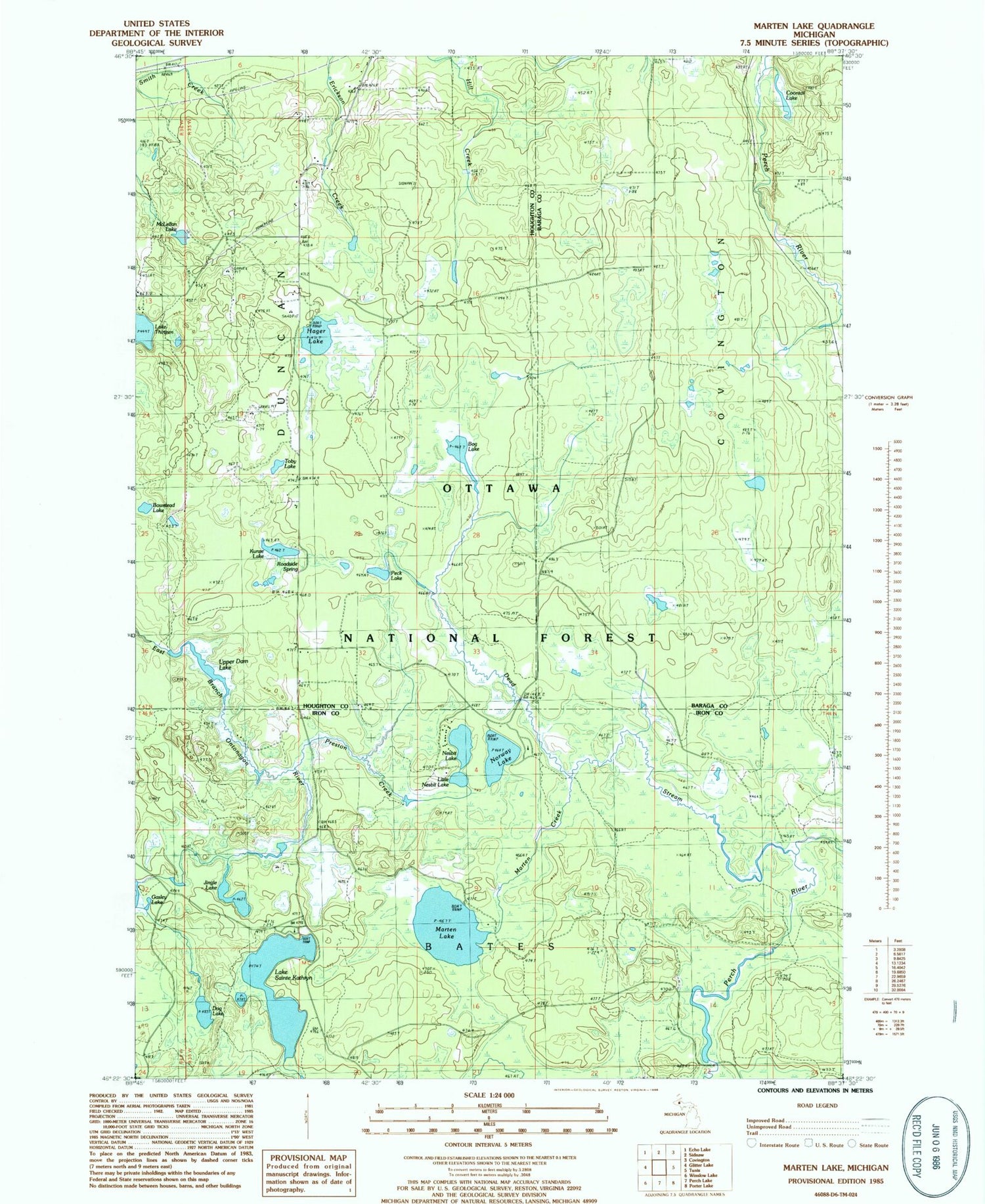 Classic USGS Marten Lake Michigan 7.5'x7.5' Topo Map Image