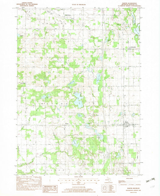 Classic USGS Martin Michigan 7.5'x7.5' Topo Map Image