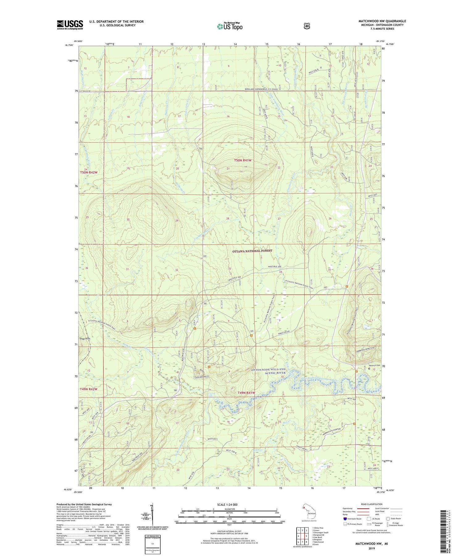 Matchwood NW Michigan US Topo Map Image