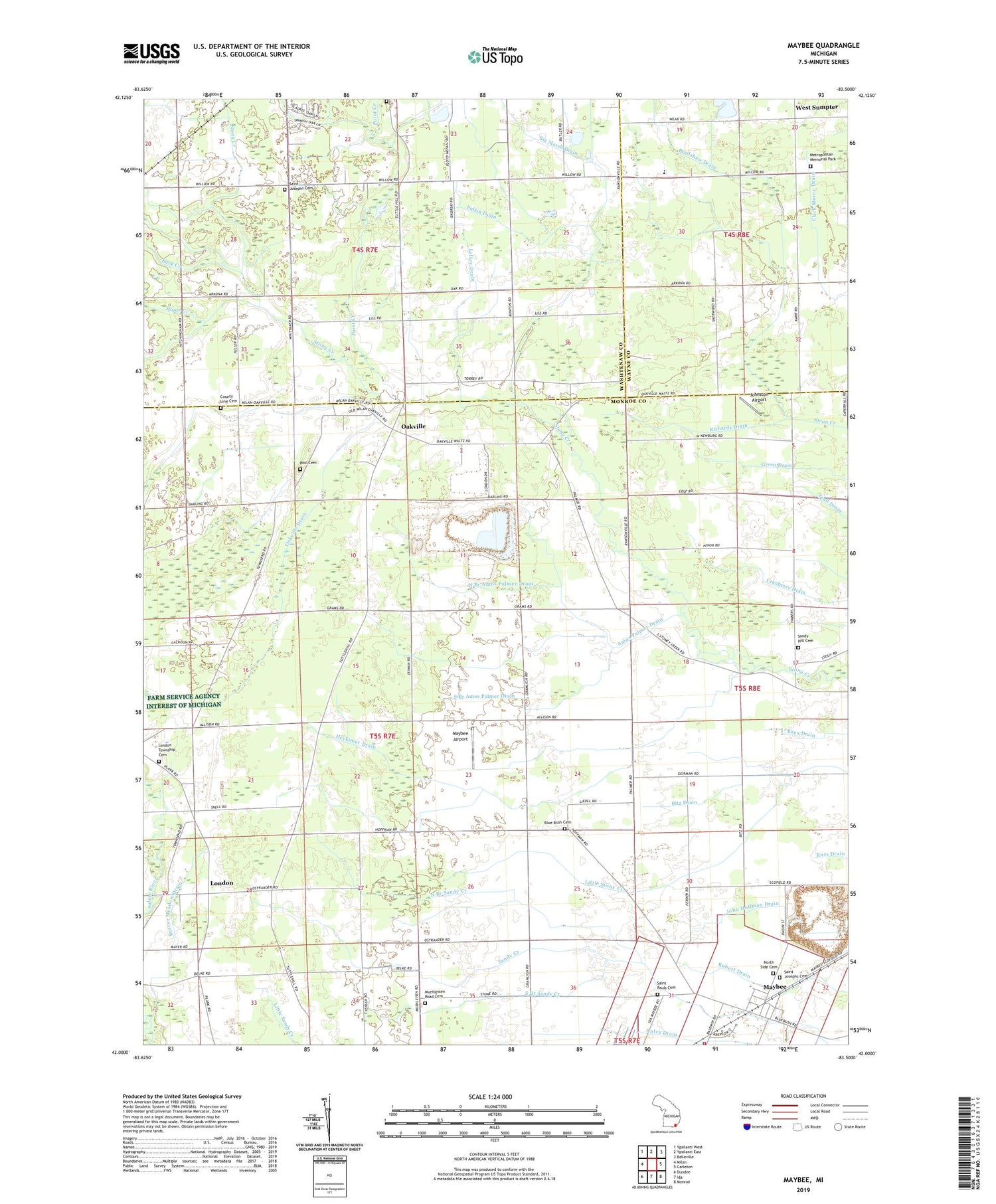 Maybee Michigan US Topo Map Image