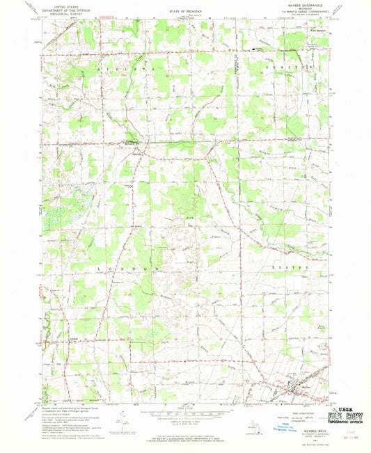 Classic USGS Maybee Michigan 7.5'x7.5' Topo Map Image