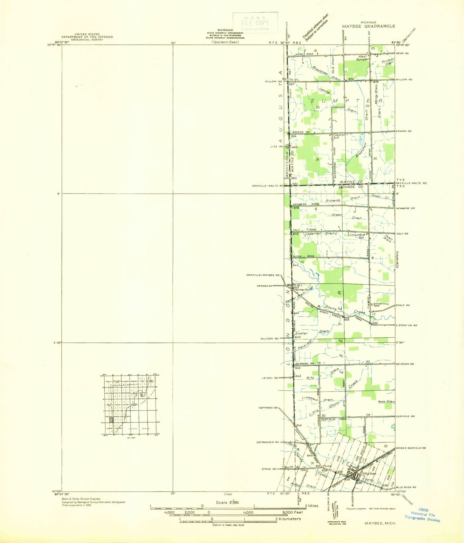 Classic USGS Maybee Michigan 7.5'x7.5' Topo Map Image