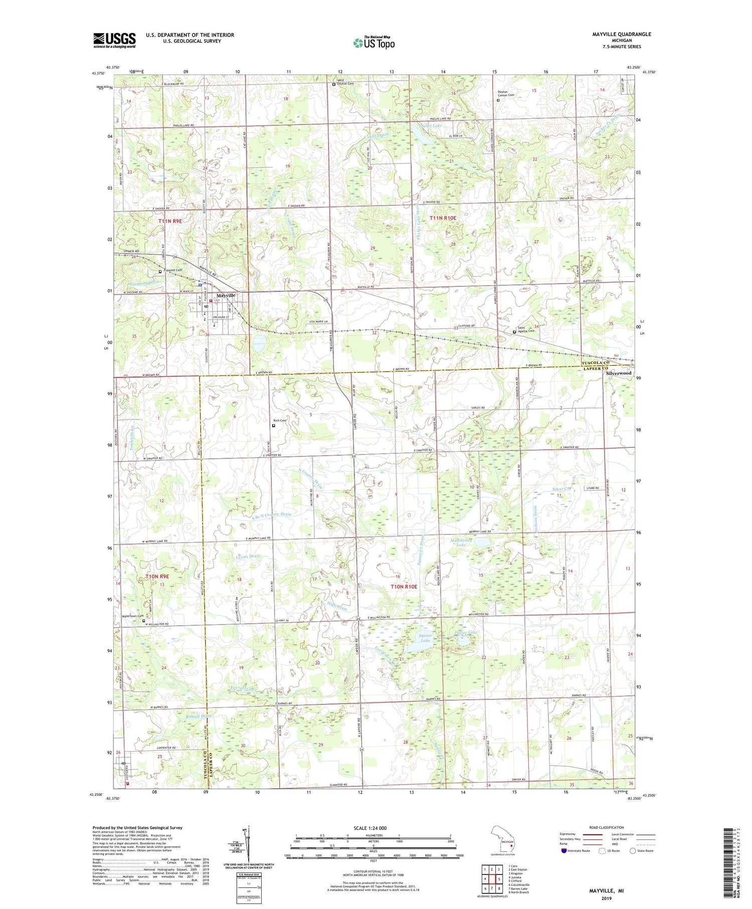 Mayville Michigan US Topo Map Image
