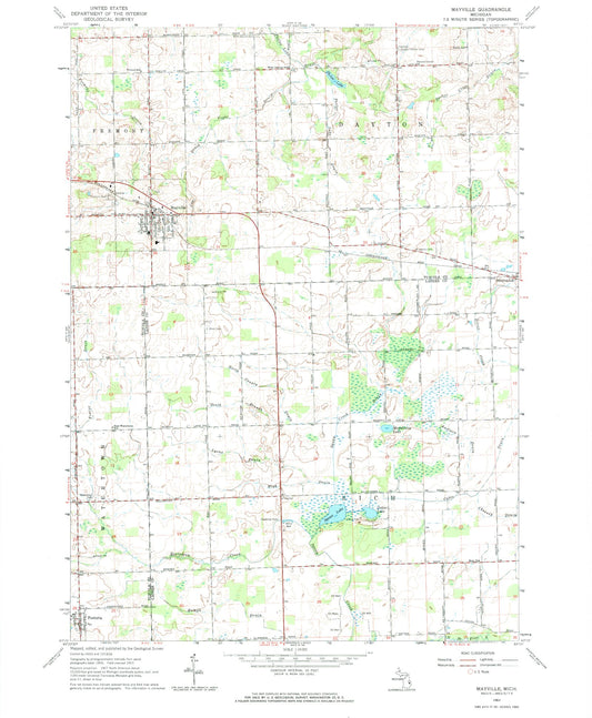 Classic USGS Mayville Michigan 7.5'x7.5' Topo Map Image